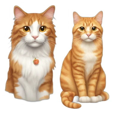 Long-haired, calico cat next to an orange tabby cat sticker