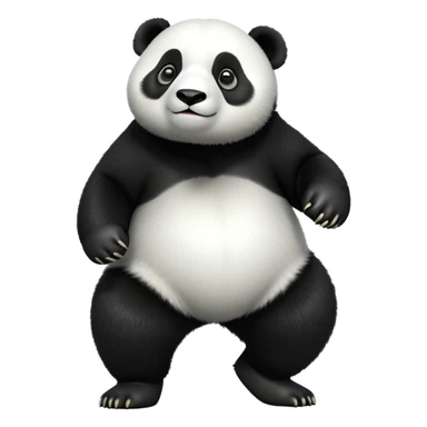 cinematic-[panda bear]-realistic-full-body-standing on all fours-emoji,-tail-tucked-close,-head-tilted-dramatically,-thick-[black and white]-fur,-simplified-yet-realistic-focused-features,-highly-detailed,-glowing-with-an-almost-sarcastic-glow sticker