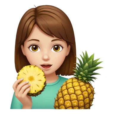 Girl with brown hair eating pinnapple sticker