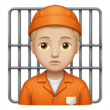 sad prisoner with an orange uniform sticker