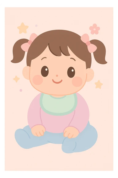 a bay girl with two ponytails and pink ribbons sticker