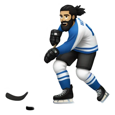 White man with black hair and black beard playing hockey sticker