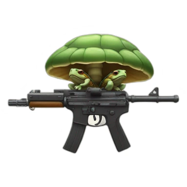Double headed turtle mushroom with a machine gun sticker