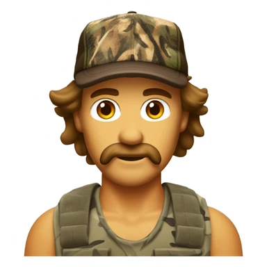 Redneck man with a brown mullet and brown mustache wearing duck camo and a trucker hat  sticker