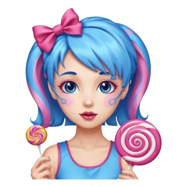 candy girl from candyland blue pink mixed candy hair with ribbon and  sticker