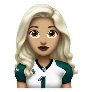 White female long dark hair red lips wearing Philadelphia Eagles jersey sticker