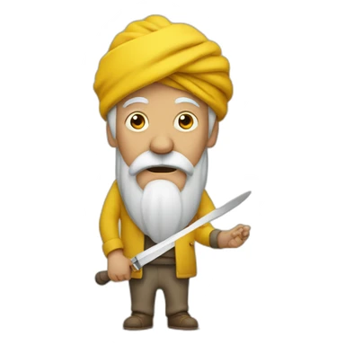 Old man in yellow turban with knife sticker