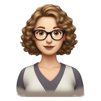 white woman, brown hair, cat eye spectacles, wavy hair sticker