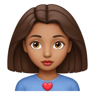 brown-skinned girl with slightly wavy hair, straight nose, heart-shaped lips, round eyes and face, soft eyebrows, long lashes, neutral expression, shown from the waist up sticker
