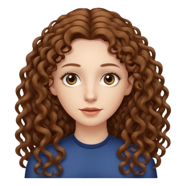 pale woman with brown curly very long hair, middle part. the hair is very long and very thin sticker