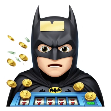 disheveled bat man losing money at a slot machine, panicked face, coins flying sticker
