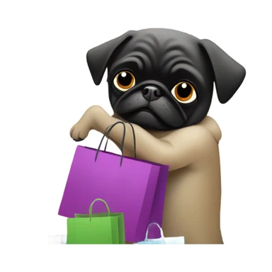 Black pug with many shopping bags sticker