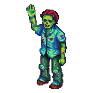 isometric zombie with one arm raised in the air sticker