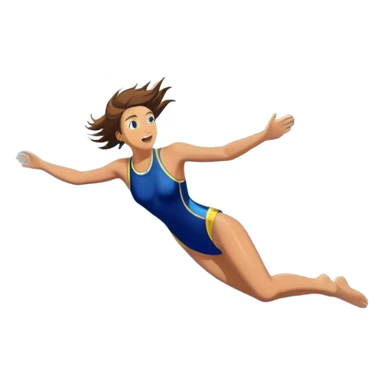 A diver mid-air, plunging from a high cliff into the sparkling ocean below. The background features rugged cliffs, clear blue water, and a bright sky, emphasizing the excitement and danger of the sport with a sense of freedom and adventure. sticker