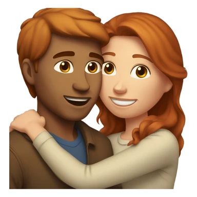 Redheaded woman and brown haired man cuddling by the fireplace sticker