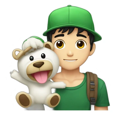 Fernanfloo con gorra de luigui y una rana de peluche sentada en su hombro sticker