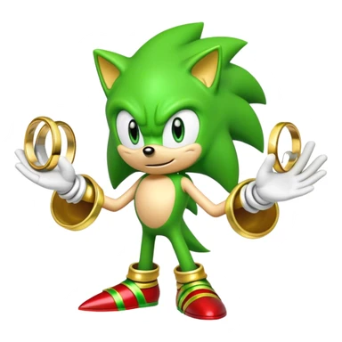 green Sonic with different colour and hand full of gold rings  sticker