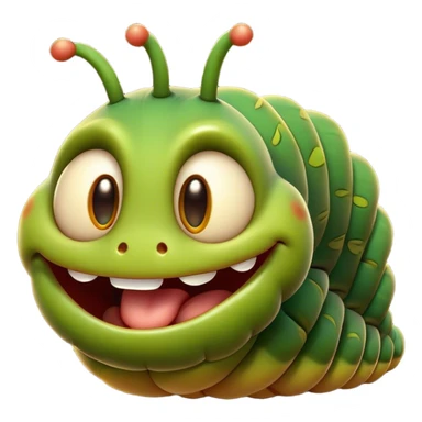 Cinematic Cheeky Caterpillar Portrait Emoji, Head tilted dramatically with an exaggeratedly surprised expression, featuring a tiny, wiggly body with wide, comically expressive eyes full of playful wonder and animated, curving segments, Simplified yet hilariously expressive features, highly detailed, glowing with a slightly sassy natural glow, high shine, dramatic yet playful, stylized with an air of cheeky woodland mischief, soft glowing outline, capturing the essence of a meme-worthy caterpillar that looks ready to wiggle its way into viral fame! sticker