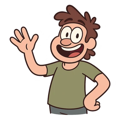 a cartoon character waving hello, cheerful sticker