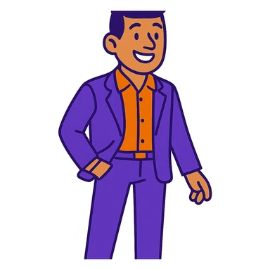 guy in a purple suit, business casual, vibrant toon style, bold colors, clean lines sticker