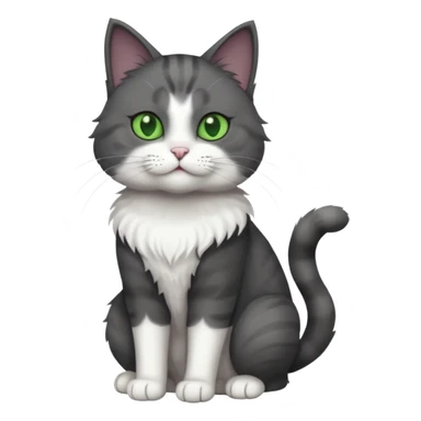 full body view of beautiful female solid dark grey cat with green eyes, white toes and white patch on chest sticker