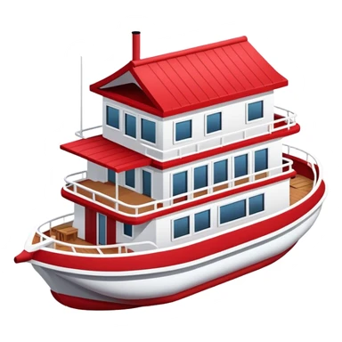 Red and white houseboat, isometric sticker