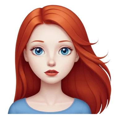 Girl, very pale white, long straight red hair, blue eyes, full lips sticker