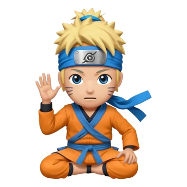 Naruto character in ninja pose with blue headband and bright eyes, apple emoji style sticker