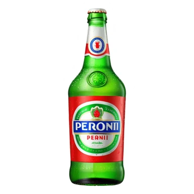 Glass bottle Peroni with red marketing tape sticker