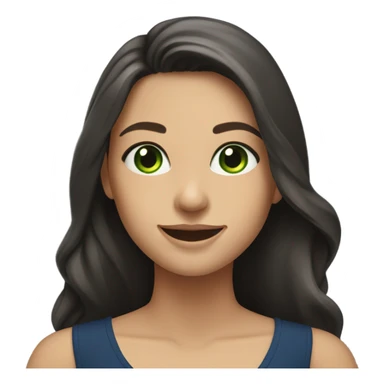a brunette with long hair and green eyes in a dark blue blouse smiles sweetly sticker