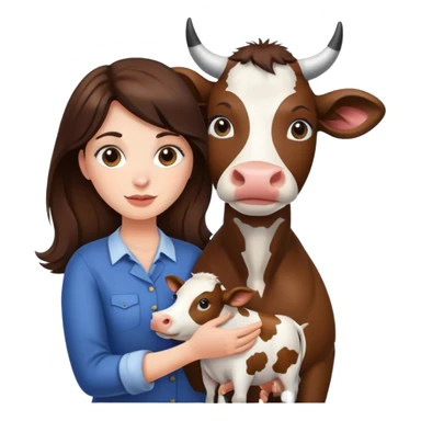 brunette woman holding a cow sticker
