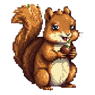 Hungry squirrel with drool, staring at acorn sticker