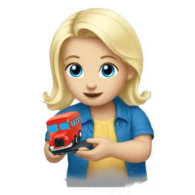 Baby Blonde hair blue eye playing with toy bus sticker