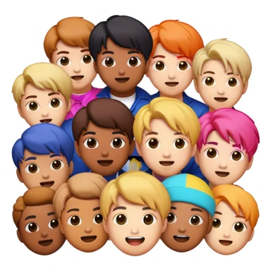 Cinematic Realistic BTS Pop Culture Emoji, featuring a dynamic, energetic portrayal of the acclaimed K-pop group rendered with vibrant textures and energetic, colorful lighting. sticker