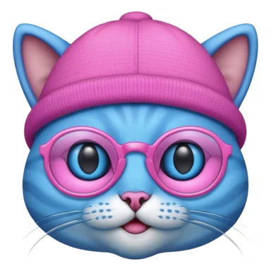 blue alien cat with no fur, pink hat  and spectacles sticker