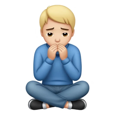 A person sitting with sad feeling sticker