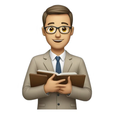 A teacher with an english book and an ipad sticker