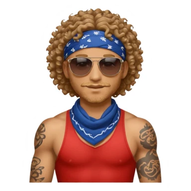 curly hair tatoon men gym body  with bandana & sunglass sticker