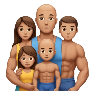 Muscular Bald man with his wife long brown hair and 3 boys sticker