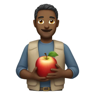 Man holding a apple sticker