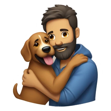 A bearded man hugs a vestik dog sticker