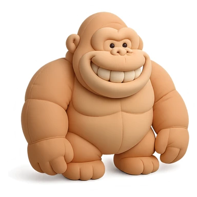cartoon gorilla, wide smile with visible teeth, soft cushion style, no background sticker