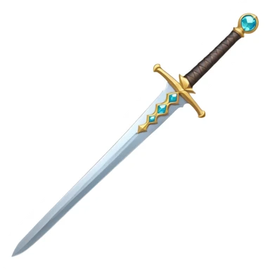 simple sword design with slightly curved blade, straightforward hilt, colored gemstone set in the hilt, rest of the sword is colorless, emoji style sticker