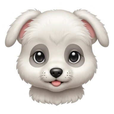 a white cute baby dog with a small gray stain on one eye sticker