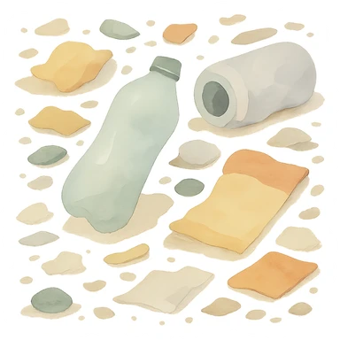 Make the trash on the floor look much messier, with more scattered items, in a watercolor art style, no background. sticker