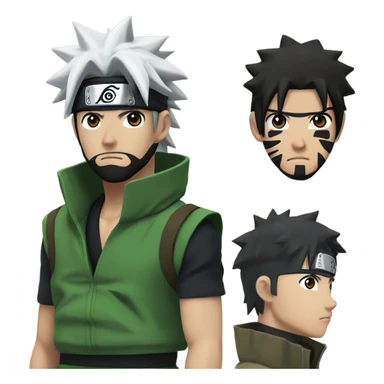 Naruto With Black hair and Black beard, sharingan eyes , Green jonin west,   sticker