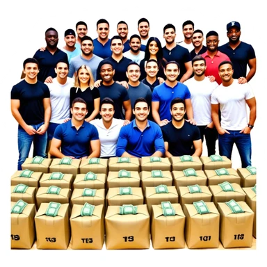 Internet celebrities Lewis Howes, Gary Vee, Tristan Tate, Tai Lopez, Josh King Madrid, Alex Hormozi, Iman Gadzhi, Branden Condy, Patrick Bet-David, Luke Belmar, Cardone, Shelby Sapp, Leila Hormozi, Tefi Valenzuela, celeb, Russell Brunson, partners, marketing, bags of cash sticker