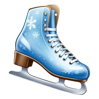 An icon showing In the background, twinkling lights, winter trees, and cheering spectators create a festive atmosphere. a pair of elegant ice skates gliding across a smooth, frozen rink with snowflakes in the air. Transparent background highlights the grace and charm of ice skating. sticker