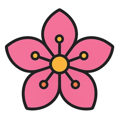 sakura cherry blossom, color outline icon style sticker
