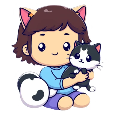 cute girl petting cat sticker